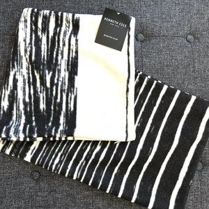 NWT Kenneth Cole Lumbar Pillow Cover Black and White Felted Stripes Artsy